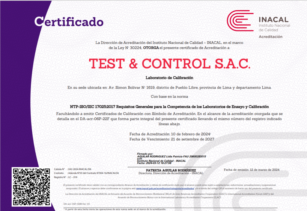 Laboratorio Acreditado por INACAL DA. Registro N°LC - 016